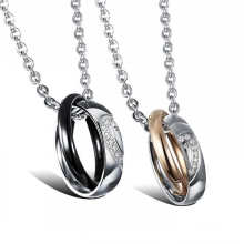Jewelry Manufacturers new design double rings twisted stainless steel couples necklace